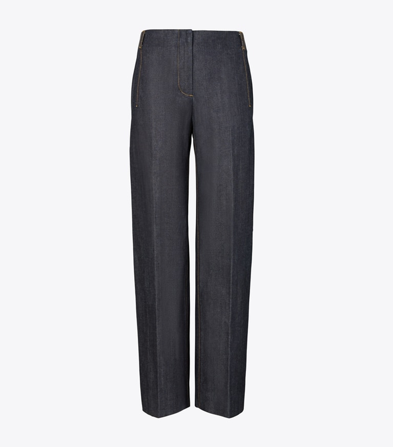 Tory Burch designer unterteile Jeans aus Denim mit Webkante in Deep Dark Wash front