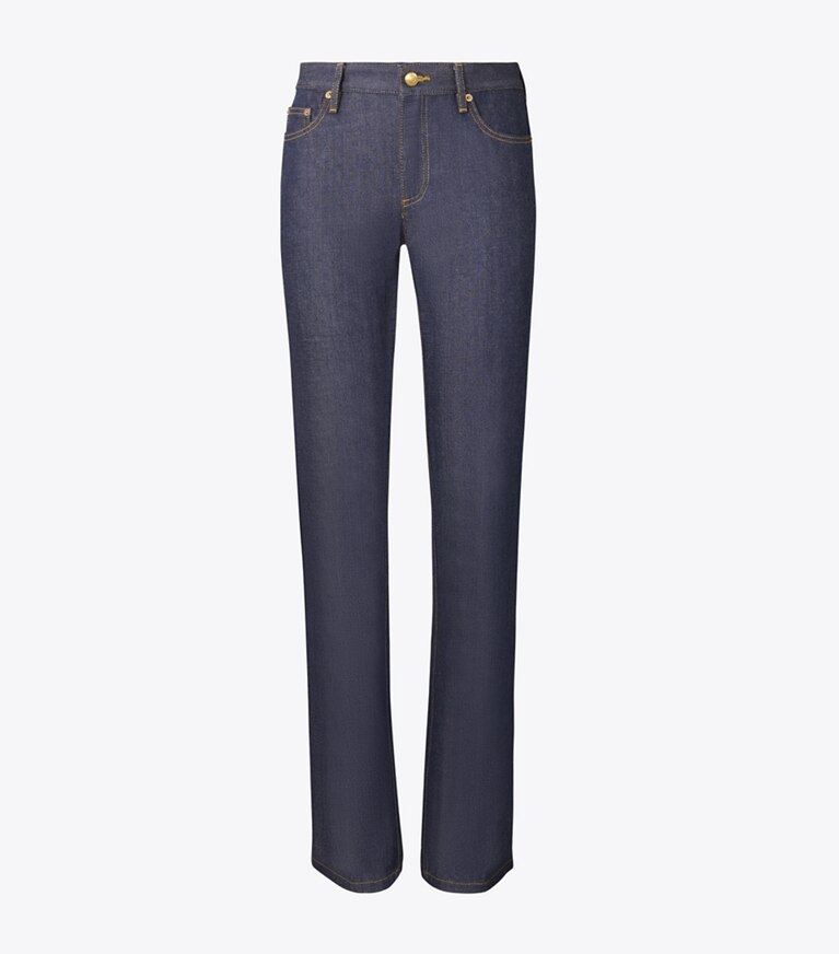 Tory Burch designer pantaloni Jeans in cotone con gamba skinny in Raw/Unwashed front