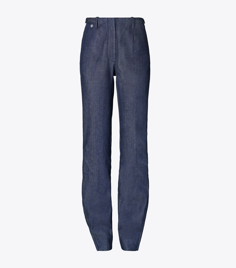 Tory Burch designer pantaloni Jeans in cotone con zip alla caviglia in Raw/Unwashed front