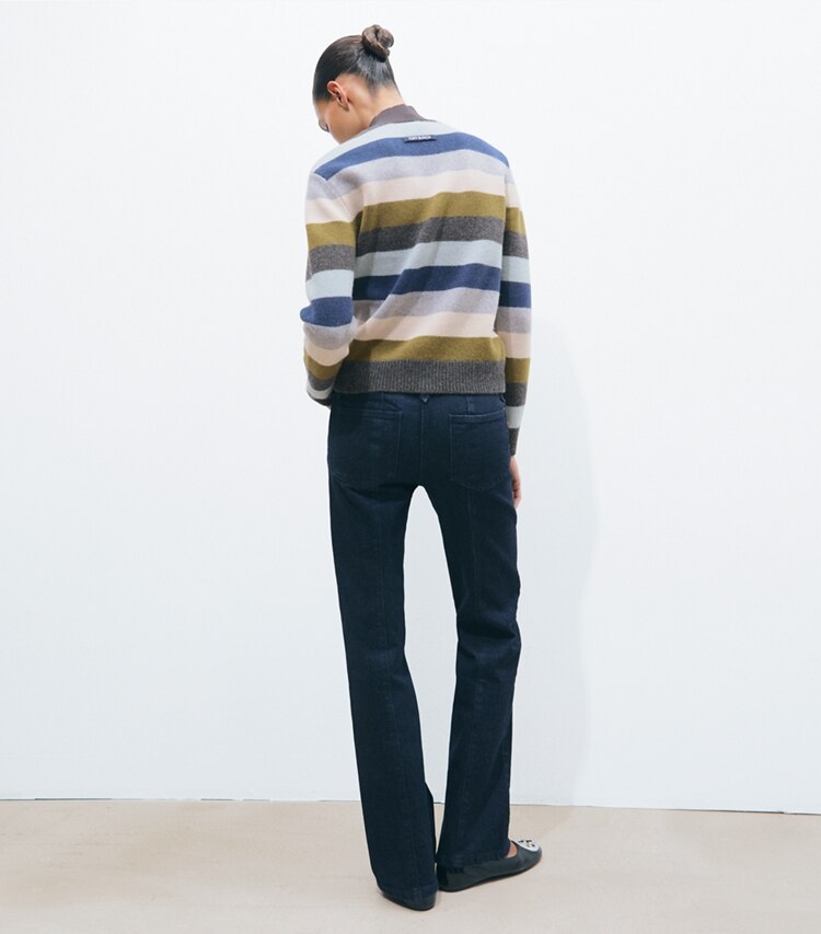 Tory Burch designer unterteile Jeans mit schmalem Bein in Rinse Wash on model back