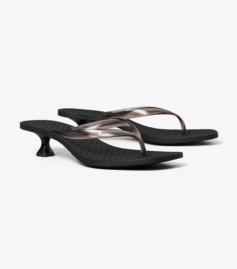 Tory Burch designer sandals Jelly Heel Flip-Flop in BLACK / BLACK angle