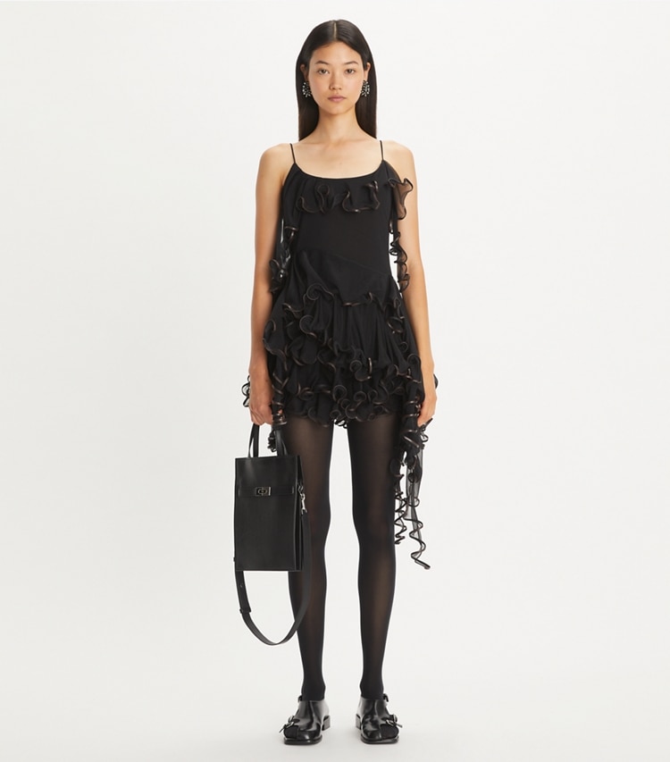 Tory Burch designer dresses Jellyfish Jersey Dress in Black on model front