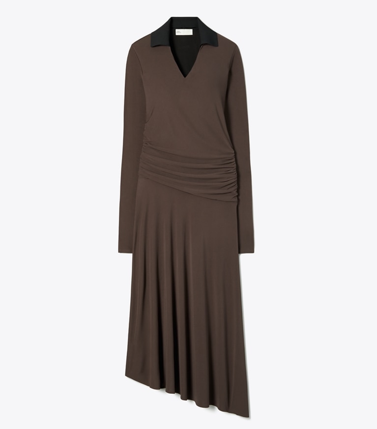 Tory Burch designer dresses Jersey Collared Dress in Dark Mocha front