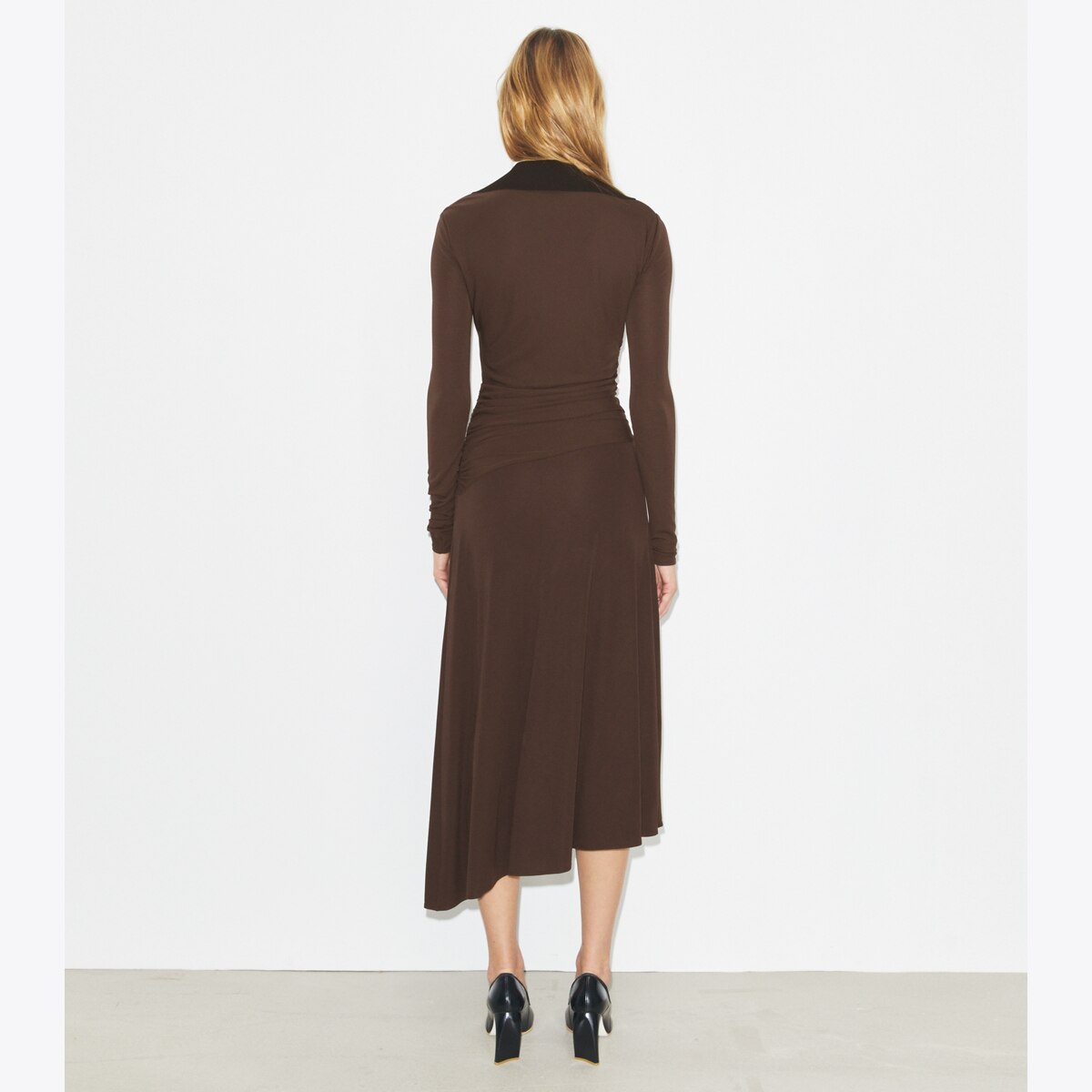 Tory Burch Women's Jersey Collared Dress in Dark Mocha, size XL