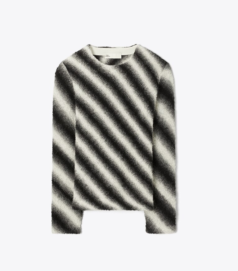 Tory Burch diseñador suéteres Jersey de lana a rayas en Ivory / Black frente
