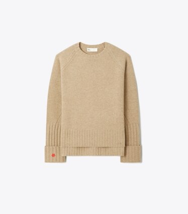 Tory Burch diseñador suéteres Jersey de lana merina en Melange Oatmeal frontal