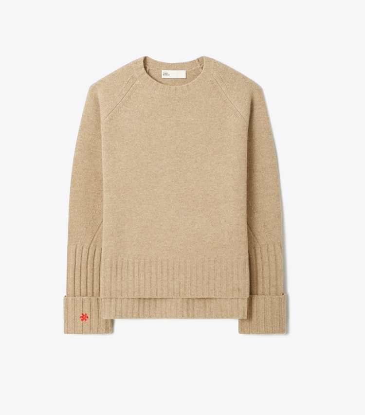 Tory Burch diseñador suéteres Jersey de lana merina en Melange Oatmeal frontal