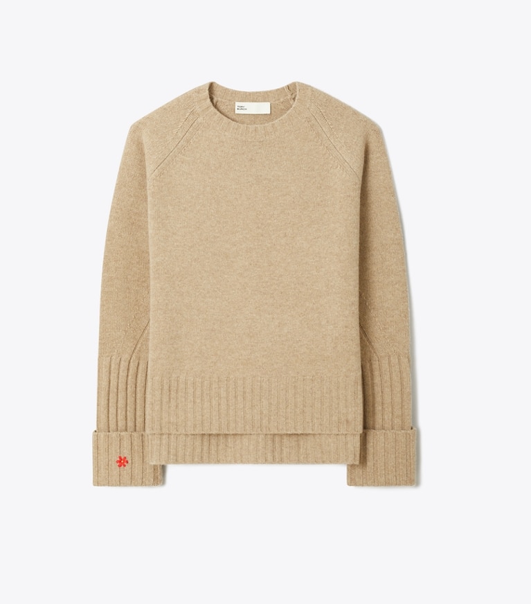 Tory Burch diseñador suéteres Jersey de lana merina en Melange Oatmeal frontal
