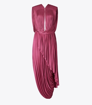 Tory Burch designer dresses Jersey Draped Dress in Cranberry front