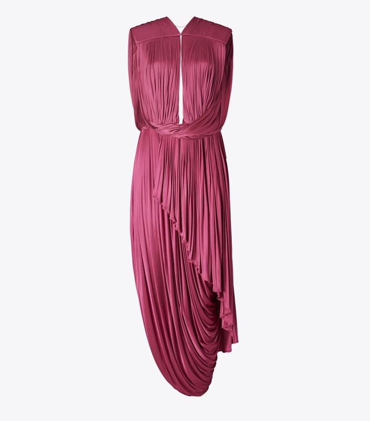 Tory Burch designer dresses Jersey Draped Dress in Cranberry front