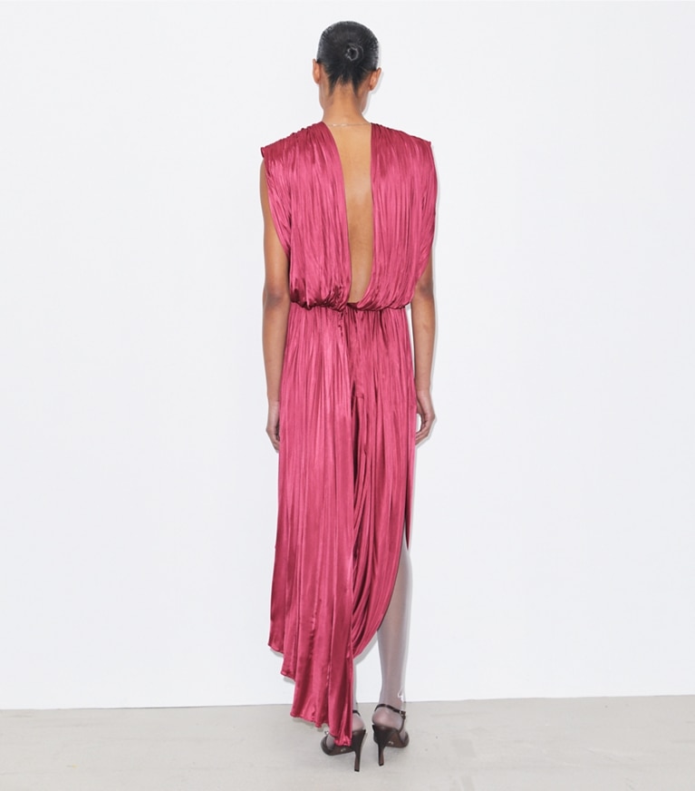 Tory Burch designer dresses Jersey Draped Dress in Cranberry front