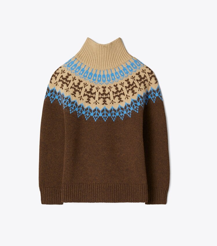 Tory Burch diseñador suéteres Jersey Fair Isle de lana en Chocolate Fairisle frontal