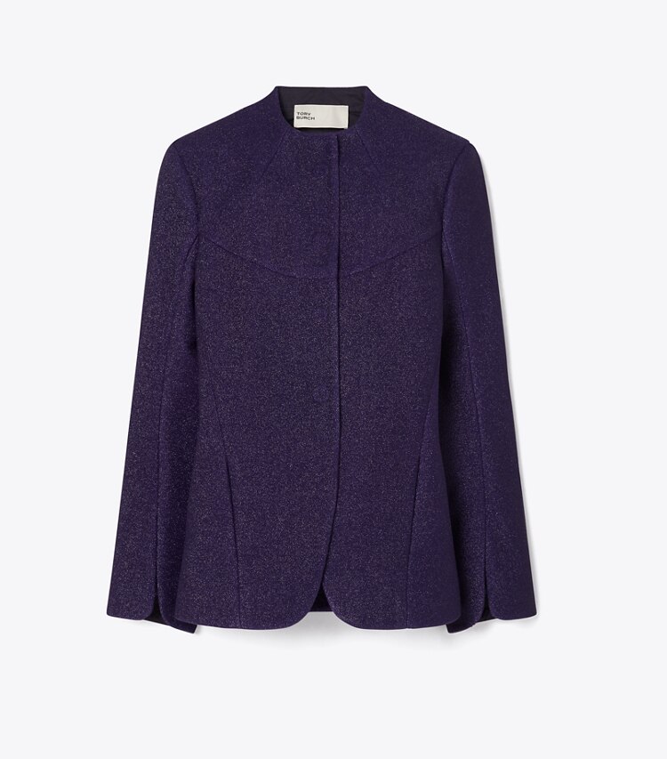 Tory Burch designer jackets Jersey Jacket in Royal Ink front