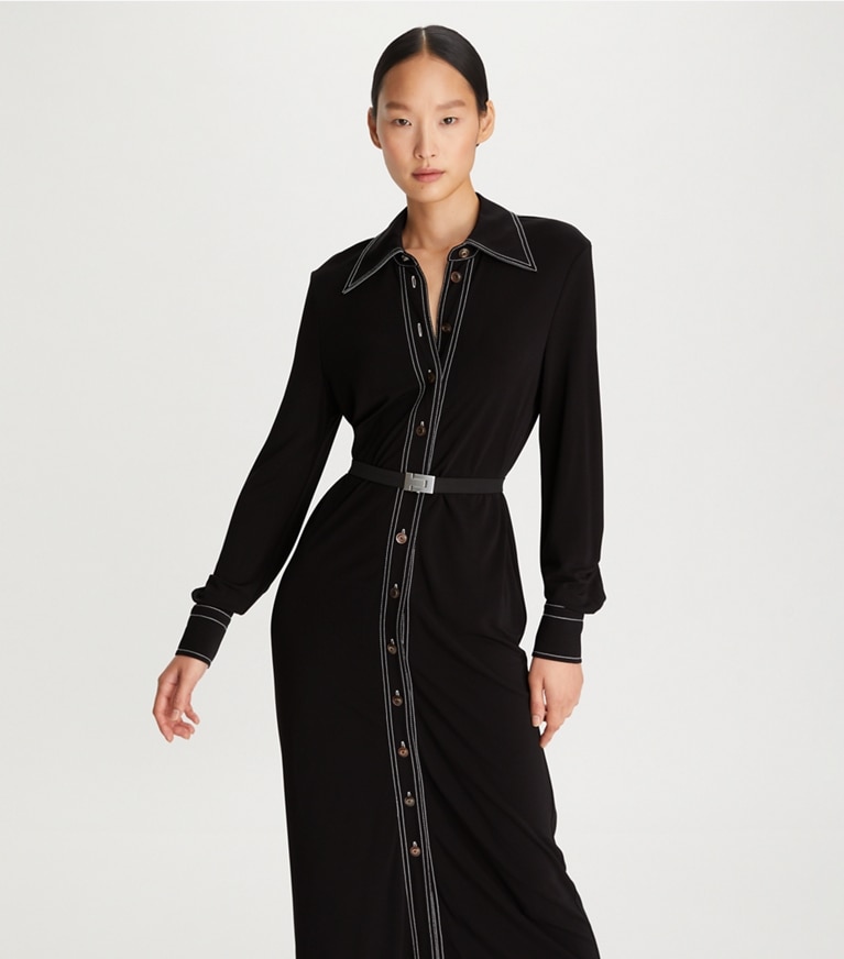 Tory Burch designer dresses Jersey Knit Polo Dress in Black front