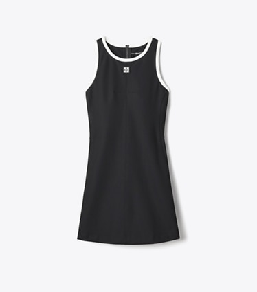 Tory Burch designer dresses Jersey Racerback Tennis Dress in Black / Snow White front