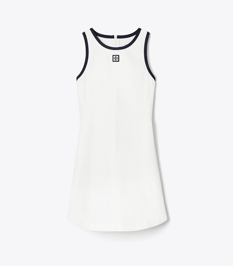 Tory Burch designer dresses Jersey Racerback Tennis Dress in Snow White / Deep Navy front