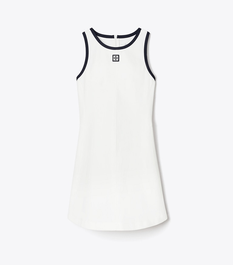 Tory Burch designer dresses Jersey Racerback Tennis Dress in Snow White / Deep Navy front