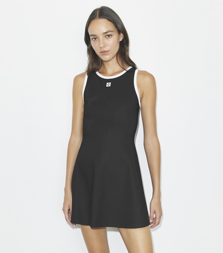 Tory Burch designer dresses Jersey Racerback Tennis Dress in Black / Snow White front