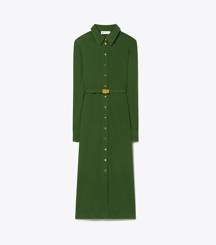 Tory Burch designer dresses Jersey Shirtdress in Dark Rainforest front