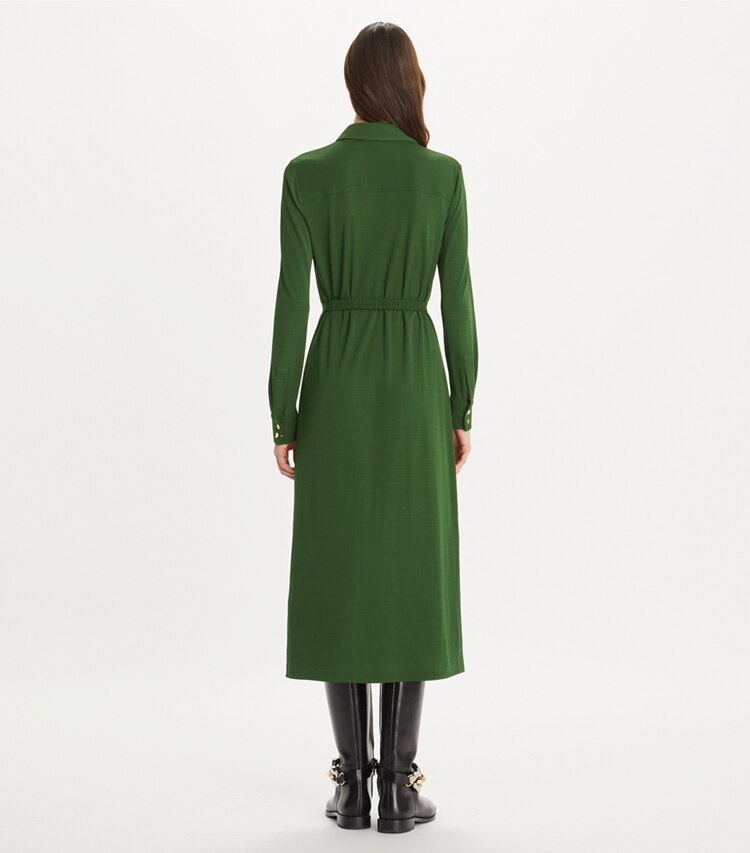 Tory Burch designer dresses Jersey Shirtdress in Dark Rainforest on model back