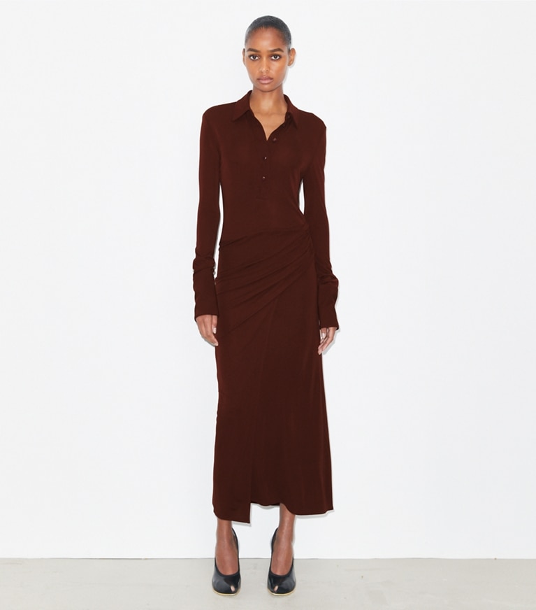 Tory Burch designer dresses Jersey Shirtdress in Dark Sangria front