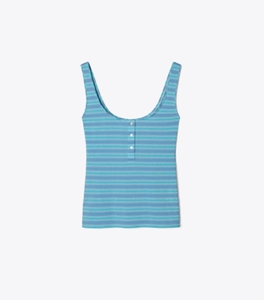 Tory Burch designer トップス ジャージー ストライプ タンクトップ in Blue Multi Stripe front