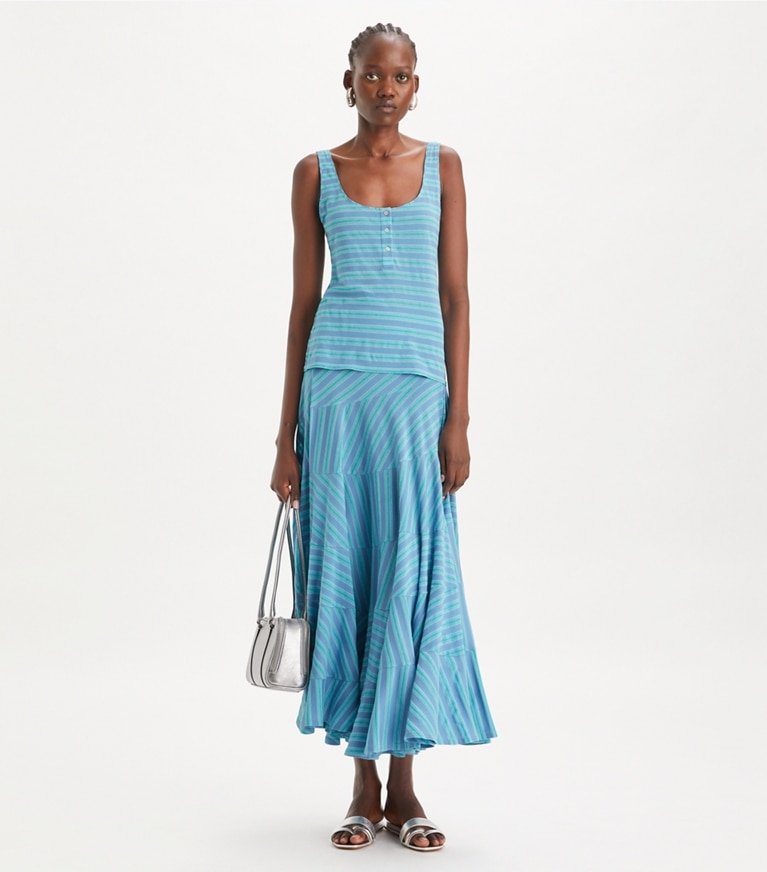 Tory Burch designer tops Jersey Striped Tank in Blue Multi Stripe front