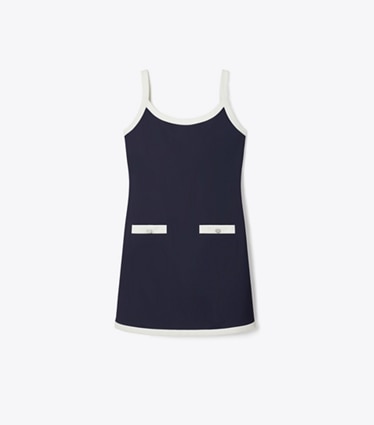 Tory Sport designer dresses Jersey Tank Dress in Deep Navy / Snow White front