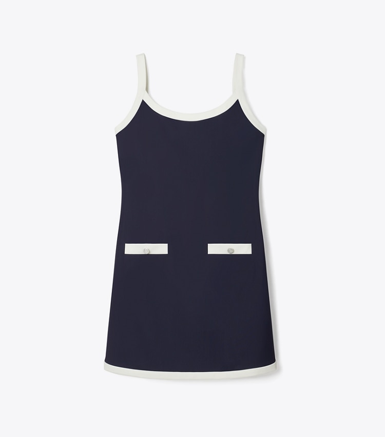 Tory Sport designer dresses Jersey Tank Dress in Deep Navy / Snow White front