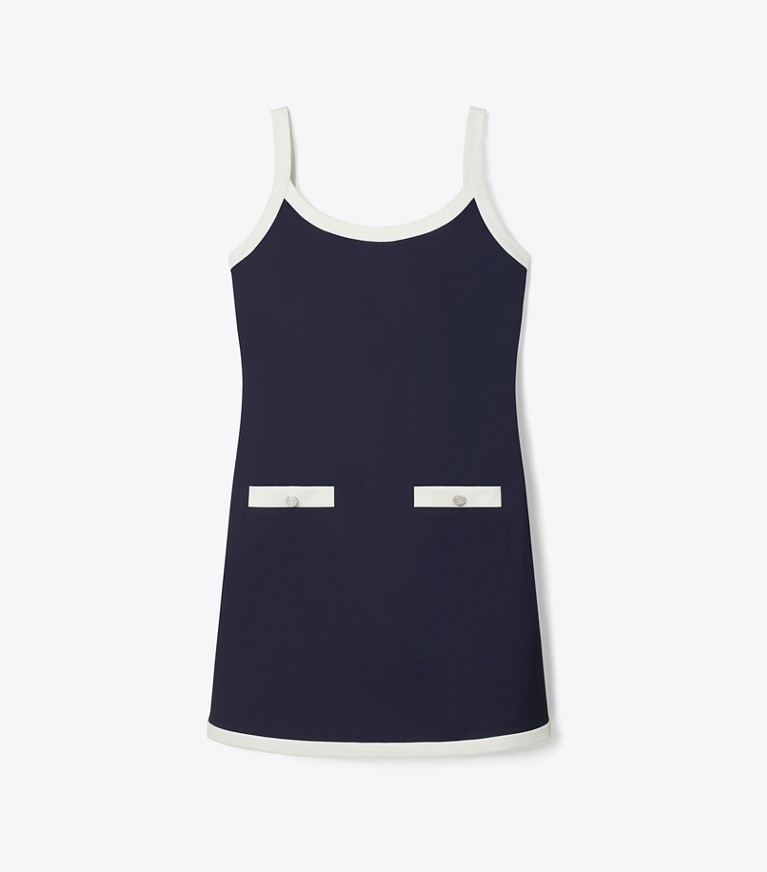 Tory Sport designer dresses Jersey Tank Dress in Deep Navy / Snow White front
