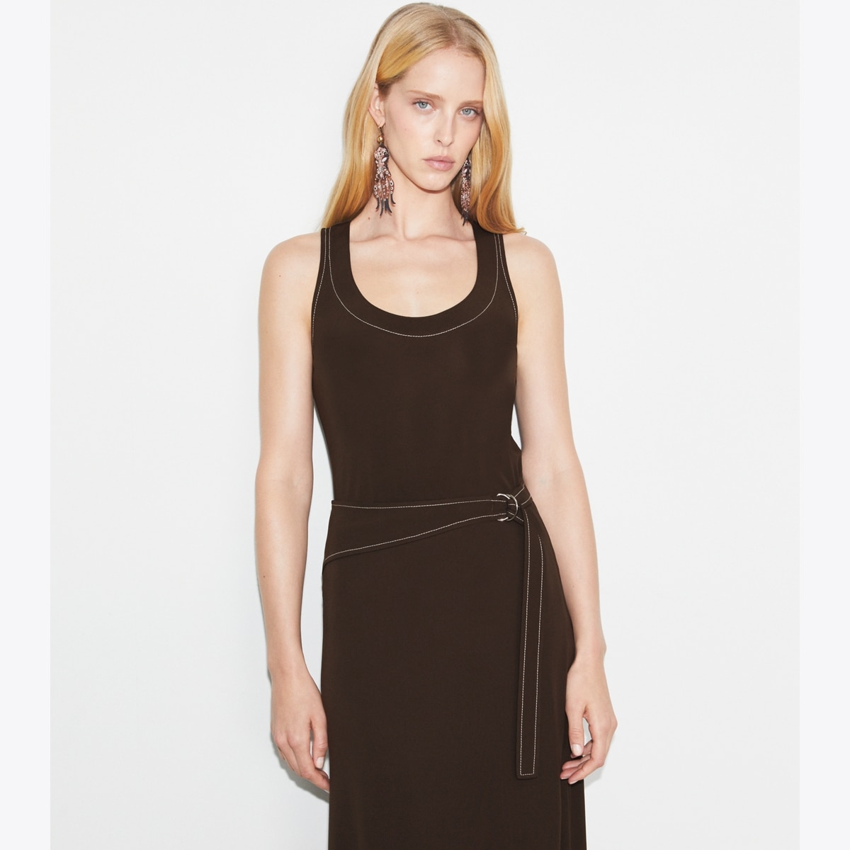 Tシャツ・カットソー TORY BURCH Brown Viscose Tank Top Tory Burch contrast-stitched tank top - women - Viscose - S