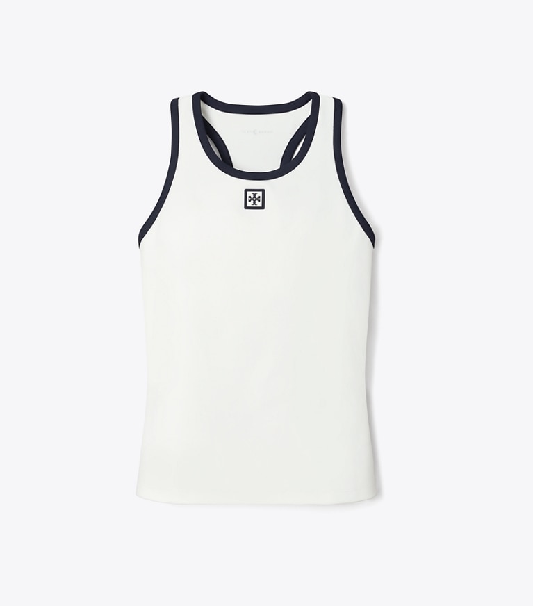 Tory Burch designer tops Jersey Tennis Tank Top in Snow White / Deep Navy front