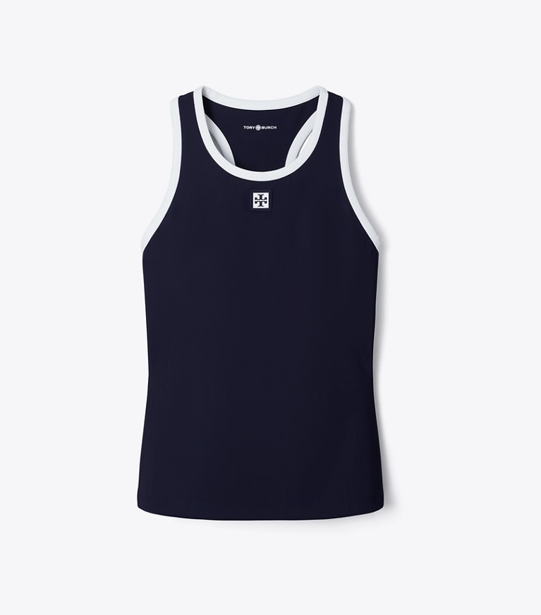 Tory Burch designer tops Jersey Tennis Tank Top in Deep Navy / Snow White front