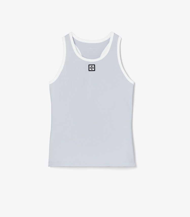 Tory Burch designer tops Jersey Tennis Tank Top in Light Blue  / Snow White front