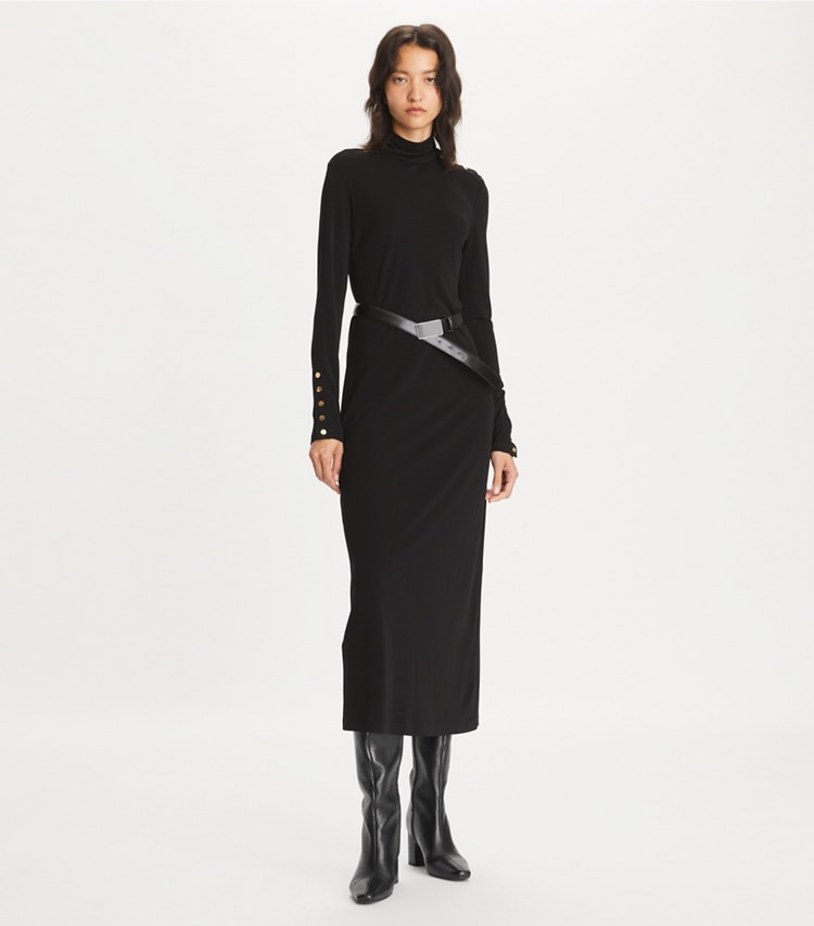 Tory Burch designer ドレス ジャージー タートルネックドレス in Black モデル前面