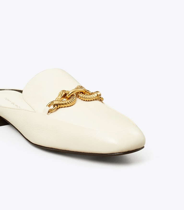 Tory Burch designer flats Jessa Backless Loafer in LIGHT CREAM angle