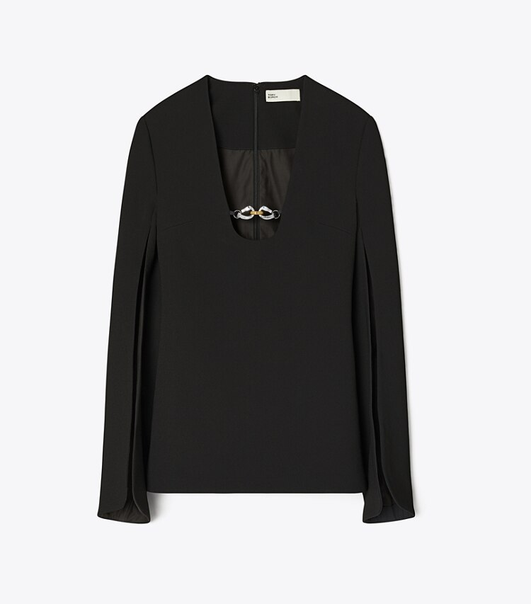 Tory Burch designer tops Jessa Crepe U-Neck Tunic in Black front