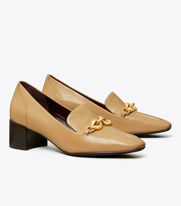Tory Burch designer heels Jessa Heeled Loafer in GINGER SHORTBREAD angle