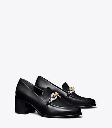 Tory Burch designer heels Jessa Heeled Loafer in PERFECT BLACK angle