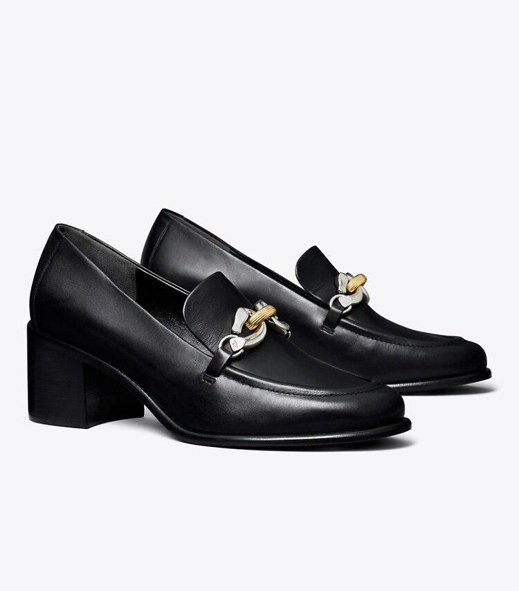Tory Burch designer heels Jessa Heeled Loafer in PERFECT BLACK angle