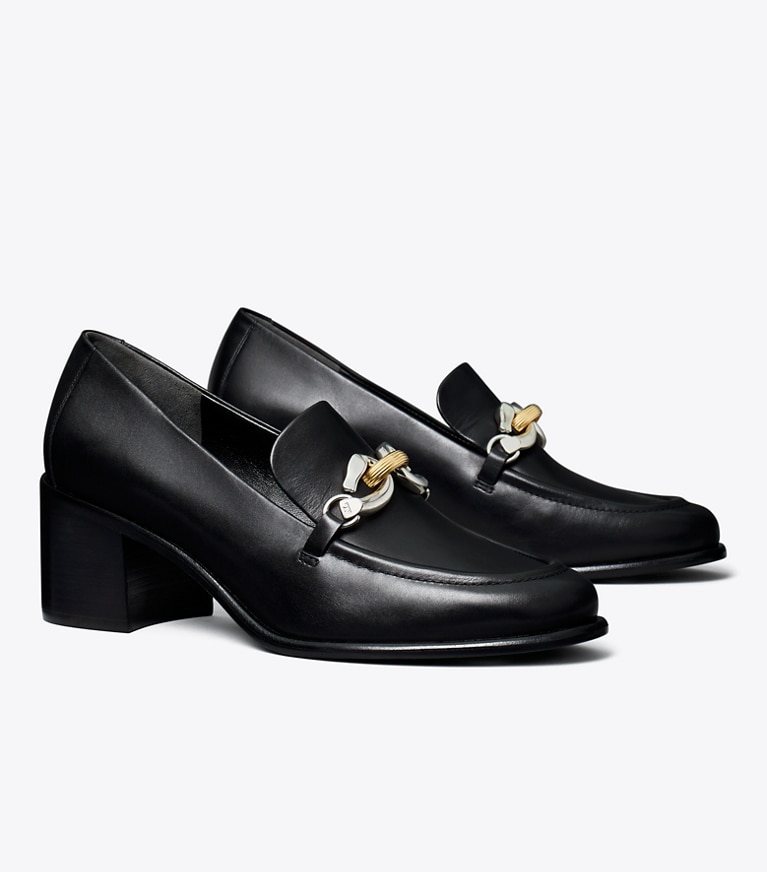 Tory Burch designer heels Jessa Heeled Loafer in PERFECT BLACK angle