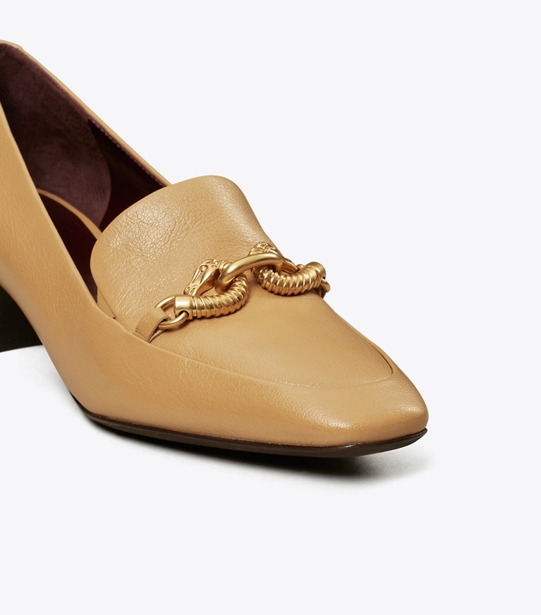 Tory Burch designer heels Jessa Heeled Loafer in GINGER SHORTBREAD angle