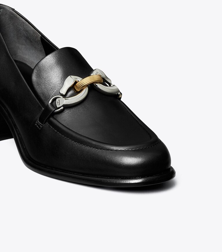 Tory Burch designer heels Jessa Heeled Loafer in PERFECT BLACK angle