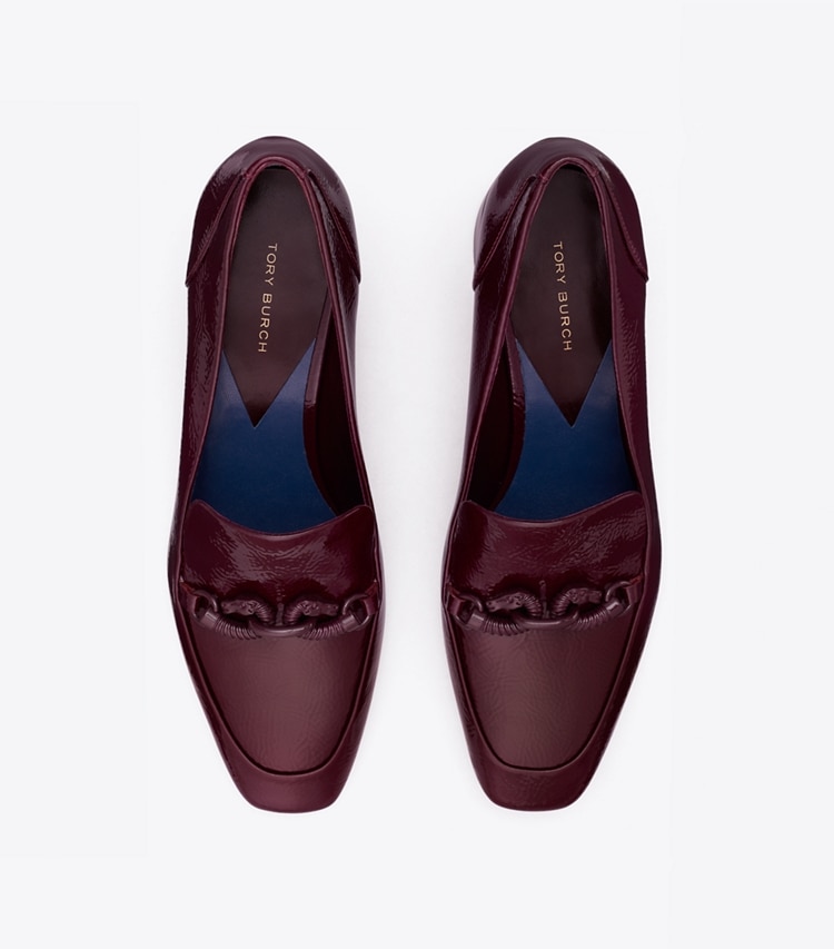 Tory Burch designer heels Jessa Heeled Loafer in DARK CARMINE overhead