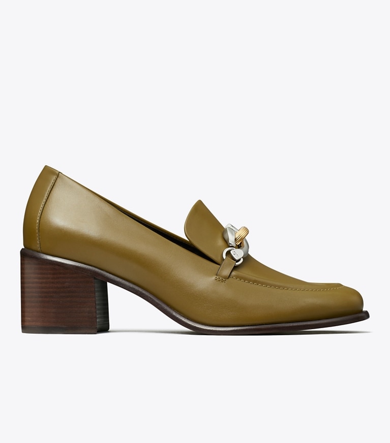 Tory Burch designer heels Jessa Heeled Loafer in RAMURE GREEN angle