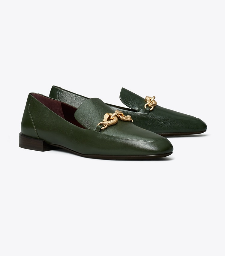 Tory Burch designer flats Jessa Loafer in DARK EMERALD angle
