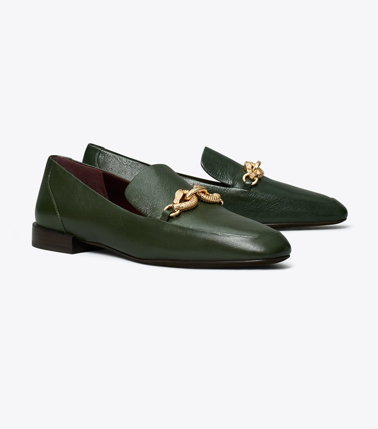 Tory Burch designer flats Jessa Loafer in DARK EMERALD angle