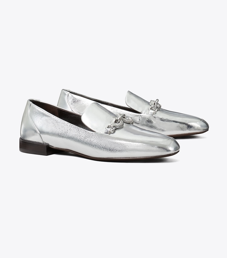 Tory Burch designer flats Jessa Loafer in SILVER angle