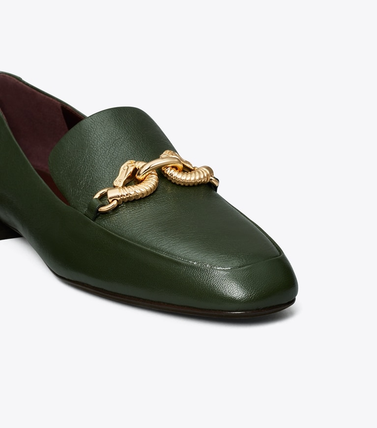 Tory Burch designer flats Jessa Loafer in DARK EMERALD angle