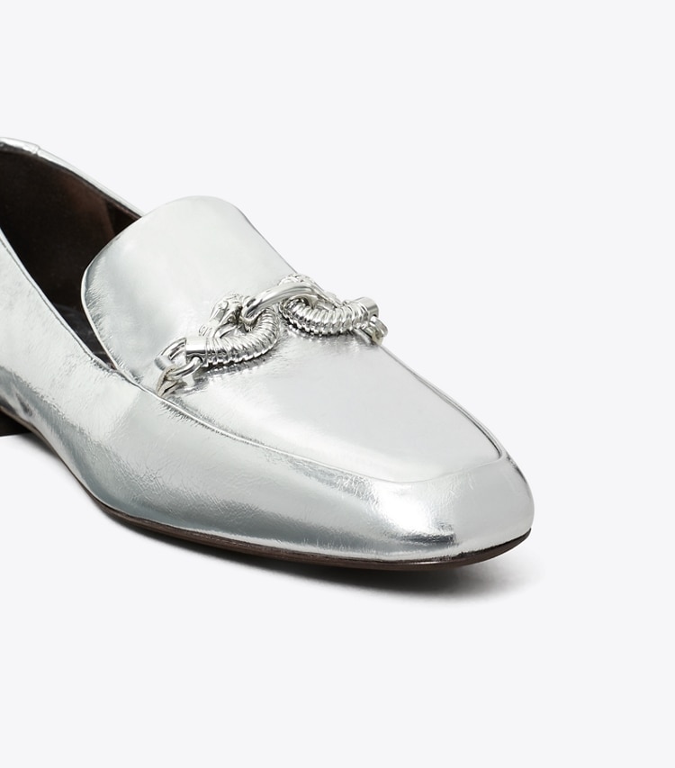 Tory Burch designer flats Jessa Loafer in SILVER detail